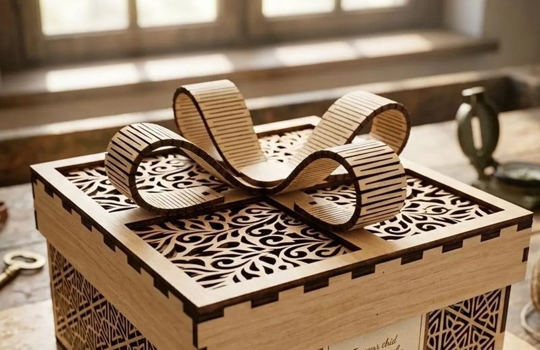 Caja de regalo en madera grabada a láser — Madera con Café